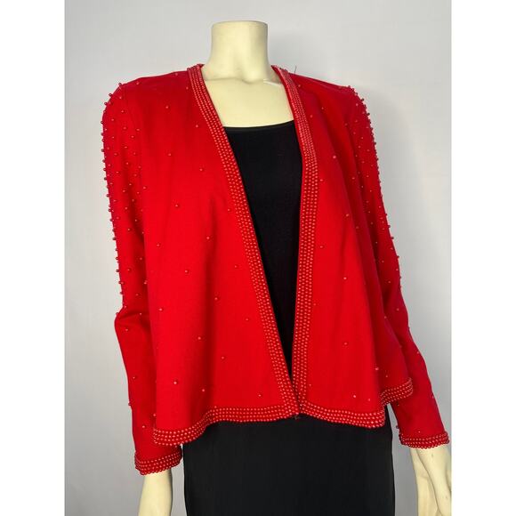 Vintage Ronet Red formal beaded open front swing short coat  size 4 - Picture 1 of 14